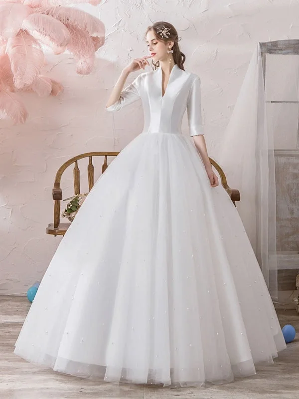 Glitter Dress Vintage Wedding Dresses Princess High Collar Half Sleeve Floor Length Tulle Traditional Bridal Gowns Glitter Dress Vintage Wedding Dresses Princess High Collar Half Sleeve Floor Length Tulle Traditional Bridal Gowns