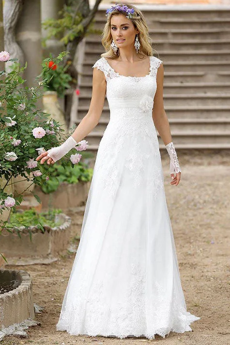 Perfect Fit Dress Vintage Western Queen Anne Neckline Boho A-Line Maxi Lace Sleeved Wedding Dress Classic Illusion Button Back Bridal Gown Perfect Fit Dress Vintage Western Queen Anne Neckline Boho A-Line Maxi Lace Sleeved Wedding Dress Classic Illusion Button Back Bridal Gown