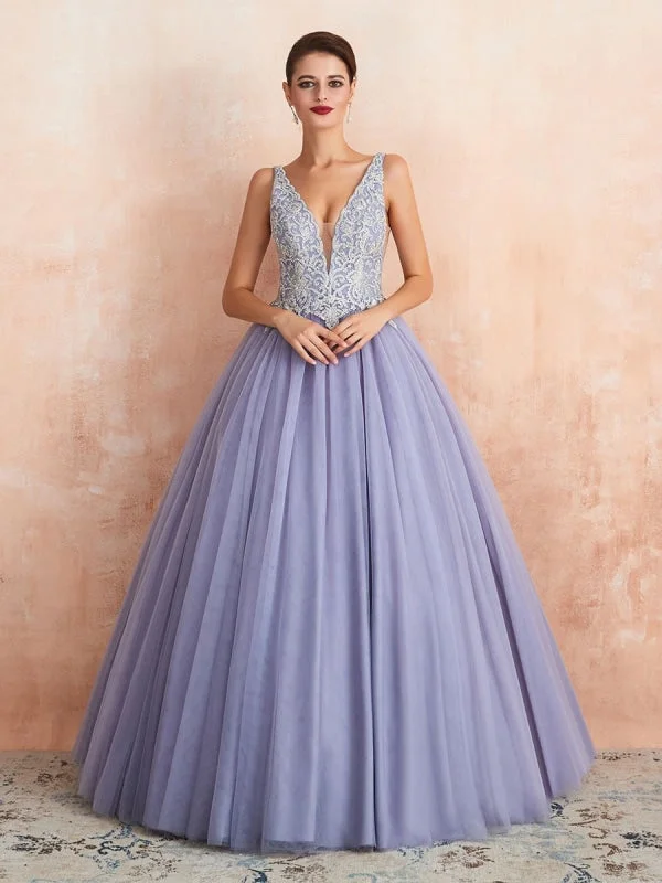 Ball Gown Wedding Dress Princess A Line Floor Length V Neck Sleeveless Raised Waist Lace Tulle Bridal Gowns Ball Gown Wedding Dress Princess A Line Floor Length V Neck Sleeveless Raised Waist Lace Tulle Bridal Gowns