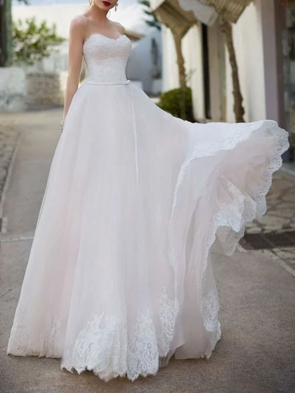Puffy Formal Dress Wedding Dress Sweetheart Neck Sleeveless Floor Length Lace Bridal Gowns With Train Puffy Formal Dress Wedding Dress Sweetheart Neck Sleeveless Floor Length Lace Bridal Gowns With Train