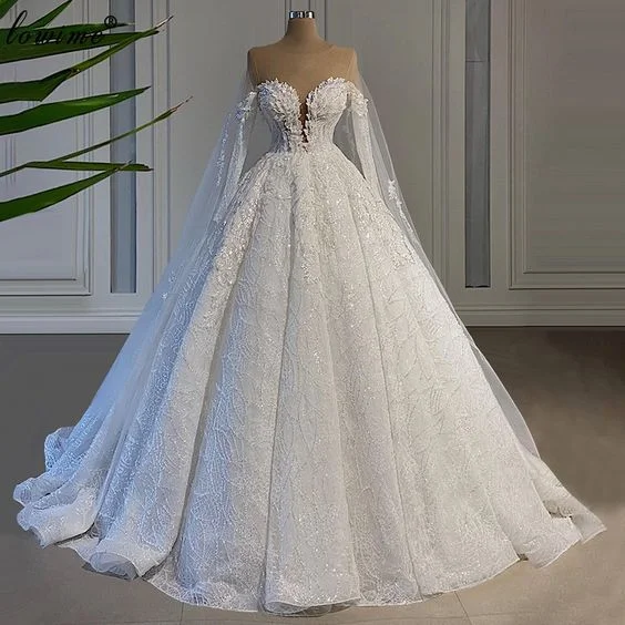 Chic Maxi Dress Wedding Dresses A-line Long Sleeves Princess Wedding Gowns   fg710