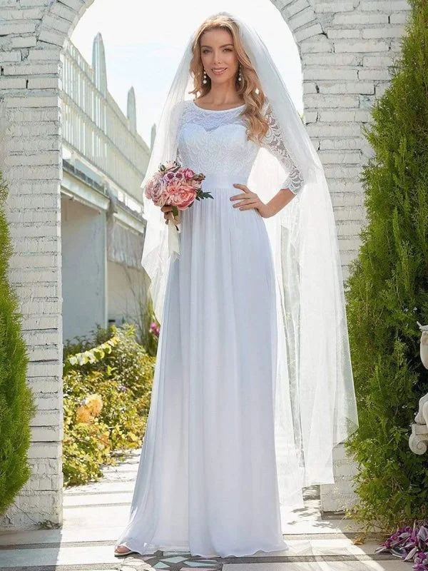 High Neck Dress White Simple Wedding Dress Lace Jewel Neck Lace Chiffon Half Sleeves Natural Waist A-Line Bridal Dresses High Neck Dress White Simple Wedding Dress Lace Jewel Neck Lace Chiffon Half Sleeves Natural Waist A-Line Bridal Dresses