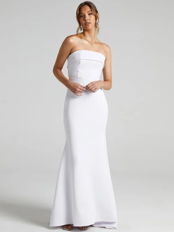 Glittering Evening Gown White Simple Wedding Dress Mermaid Brush Train Zipper Strapless Polyester Bridal Gowns Glittering Evening Gown White Simple Wedding Dress Mermaid Brush Train Zipper Strapless Polyester Bridal Gowns