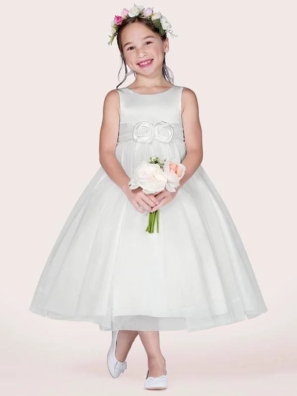 Dreamy Wedding Gown White Tulle Jewel Neck Sleeveless Formal Dress for Kids