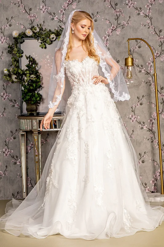 Floor-Length Dress 3D Flower Sequin Off Shoulder Mesh A-line w/ Side Drapes Long Wedding Dress GLGL3448 Floor-Length Dress 3D Flower Sequin Off Shoulder Mesh A-line w/ Side Drapes Long Wedding Dress GLGL3448