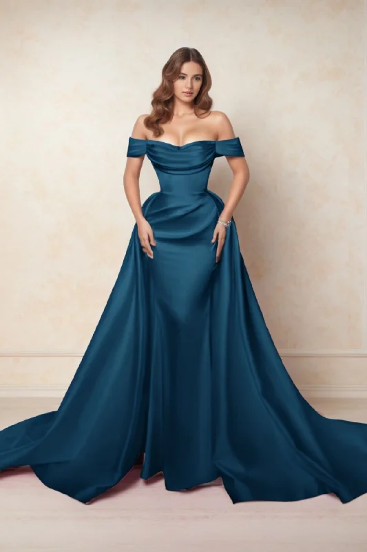 Satin Mermaid Dress A-Line Chapel Train Satin Prom Dress CS0416