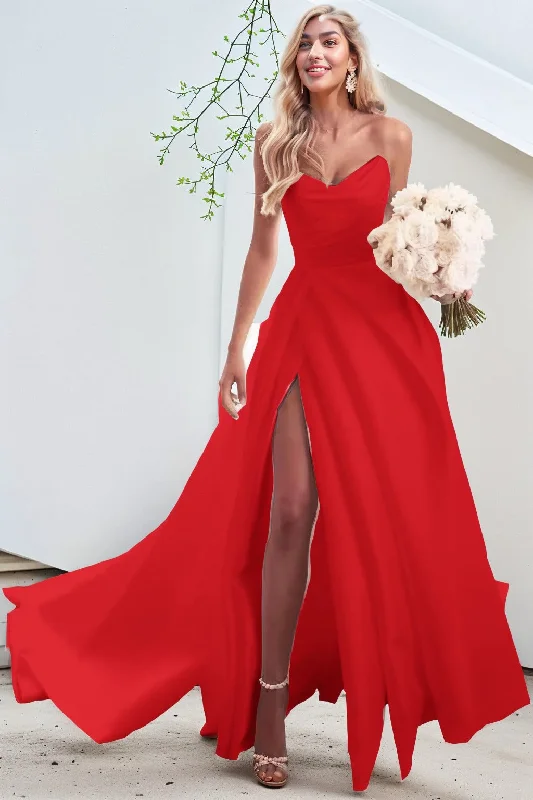 Stunning Party Dress A-Line Court Train Satin Prom Dress CS0423