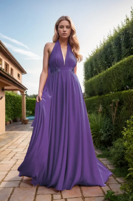 Satin Gown A-Line Sweep-Brush Train Chiffon Prom Dress CS0457