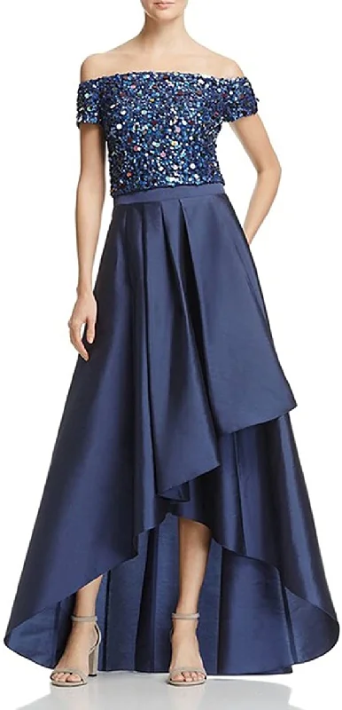 Pleated Gown Adrianna Papell - Sequined Off Shoulder High Low Gown AP1E201583SC