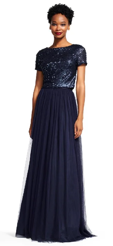 V-Neck Dress Adrianna Papell - Two-Piece Short Sleeve Sequined Dress AP1E200722SC