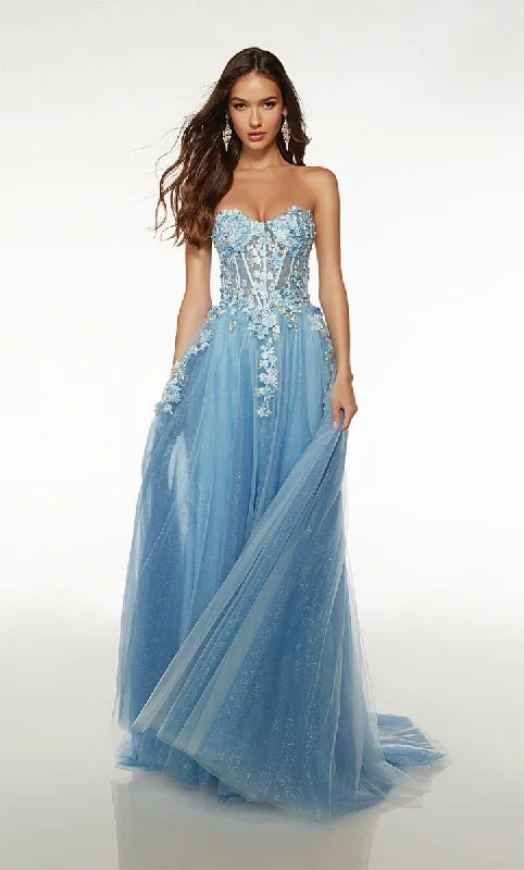 Regal Velvet Gown Alyce 3D Floral A-Line Prom Dress 61634