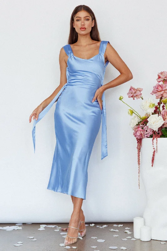Long Sleeve Dress Amielle Open Back Midi Dress Blue