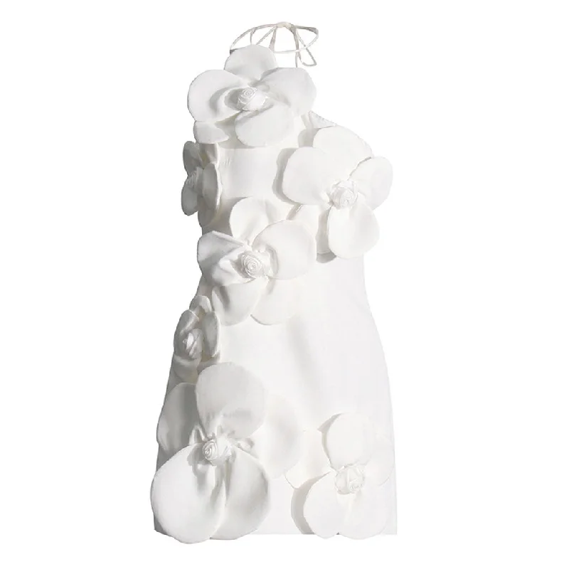 Empire Waist Dress Asymmetric Rosette Applique Halter Tie Sleeveless A Line Crepe Mini Dress Empire Waist Dress Asymmetric Rosette Applique Halter Tie Sleeveless A Line Crepe Mini Dress