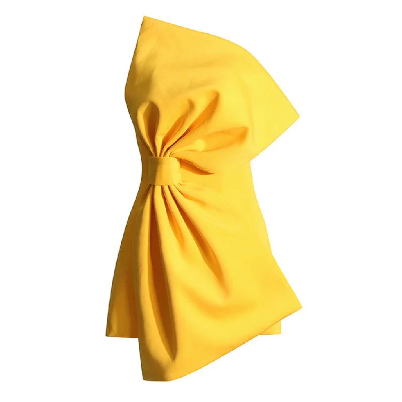 Evening Gown Asymmetric Solid Color Exaggerated Bow Accent Strapless Mini Party Dress Evening Gown Asymmetric Solid Color Exaggerated Bow Accent Strapless Mini Party Dress