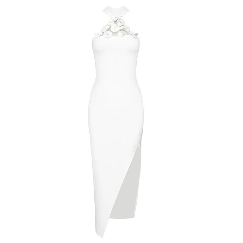 Regal Velvet Gown Asymmetrical Crystal Petal Decor Halter Neck Bandage Midi Cocktail Dress Regal Velvet Gown Asymmetrical Crystal Petal Decor Halter Neck Bandage Midi Cocktail Dress