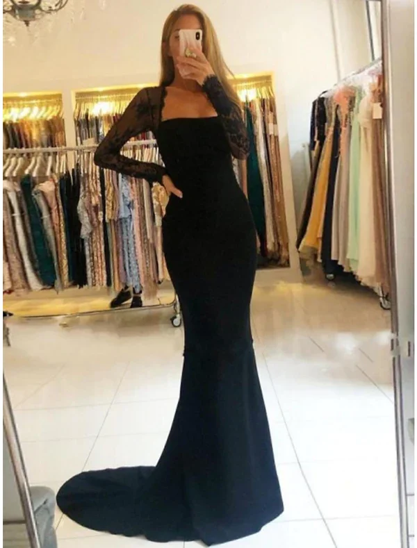 Sequin Gown Black Long Sleeves Backless Mermaid Long Prom Dress,DP1200