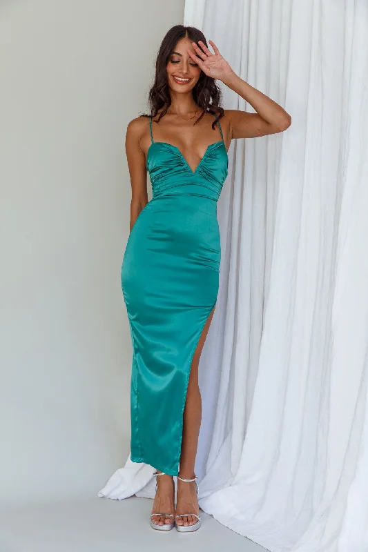 Empire Waist Dress Dancing In September Thigh Split Dress Green