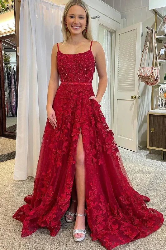 Sweetheart Neckline Dress Red A-Line Spaghetti Straps Scoop Neck Sequins Lace Long Prom Dress,DP1349 Sweetheart Neckline Dress Red A-Line Spaghetti Straps Scoop Neck Sequins Lace Long Prom Dress,DP1349