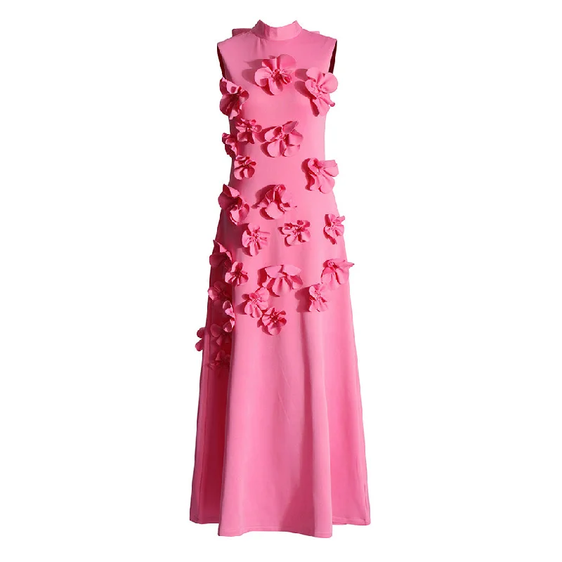 Gorgeous Party Dress Elegant Mock Neck Bow Tie Back Sleeveless A Line Rosette Midi Dress Gorgeous Party Dress Elegant Mock Neck Bow Tie Back Sleeveless A Line Rosette Midi Dress