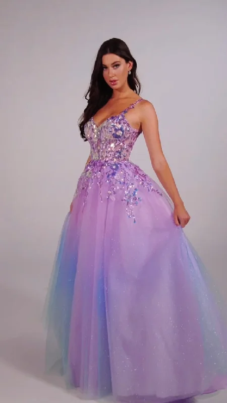 Floral Embroidery Dress Ellie Wilde Ombre Prom Dress EW35055