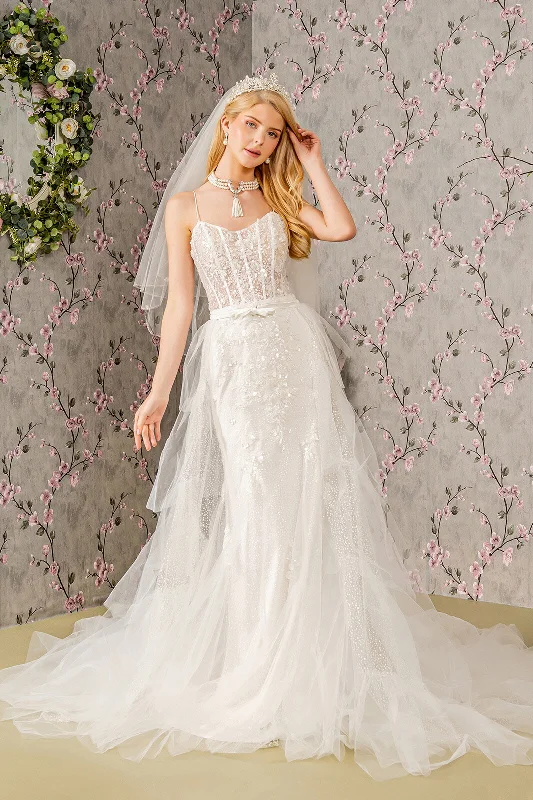 Chiffon Dress Embroidery Bead Mesh Mermaid w/ Mesh Long Cape Long Wedding Dress GLGL3425 Chiffon Dress Embroidery Bead Mesh Mermaid w/ Mesh Long Cape Long Wedding Dress GLGL3425