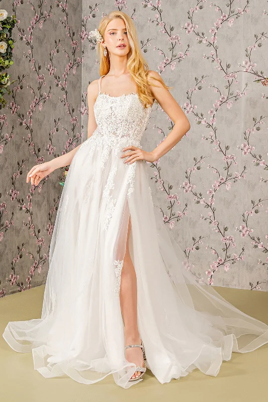Formal Attire Embroidery Bead Sheer Bodice Open Back Mesh Long Wedding Dress GLGL3417