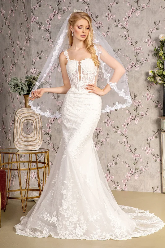 A-Line Gown Embroidery Sequin Sheer Bodice Mesh Mermaid Long Wedding Dress GLGL3478 A-Line Gown Embroidery Sequin Sheer Bodice Mesh Mermaid Long Wedding Dress GLGL3478