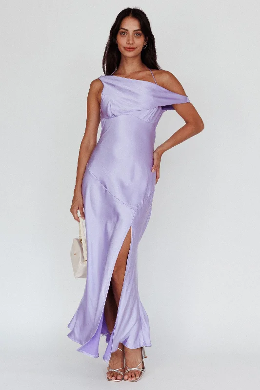 Simple Chiffon Dress Etienne Off-Shoulder Halter Midi Dress Lilac