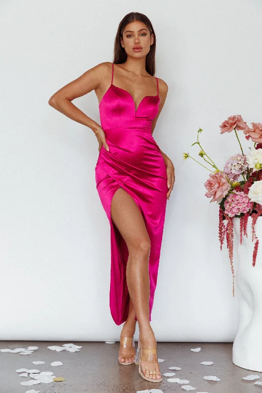 Evening Gown Fayth Split Open Wrap Maxi Dress Fuchsia