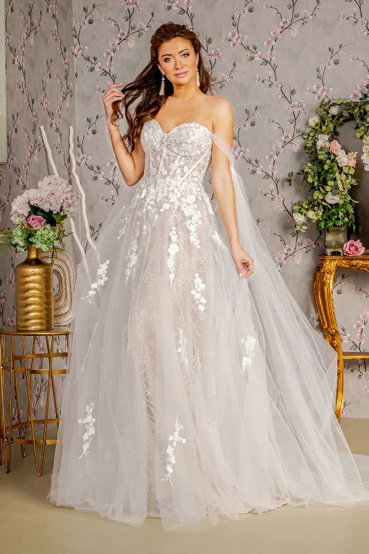Beaded Evening Dress Floral Embroidery Mesh A-line w/ Long Side Drapes Long Wedding Dress GLGL3428 Beaded Evening Dress Floral Embroidery Mesh A-line w/ Long Side Drapes Long Wedding Dress GLGL3428