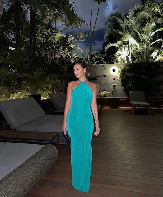 Party Dress Simple Green Halter Long Evening Dress with Slit,DP1204