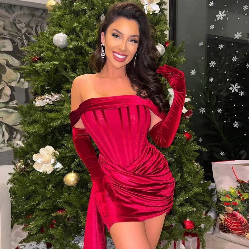 Asymmetrical Gown Holiday Off Shoulder Cowl Neck Corset Cocktail Mini Dress - Burgundy Asymmetrical Gown Holiday Off Shoulder Cowl Neck Corset Cocktail Mini Dress - Burgundy
