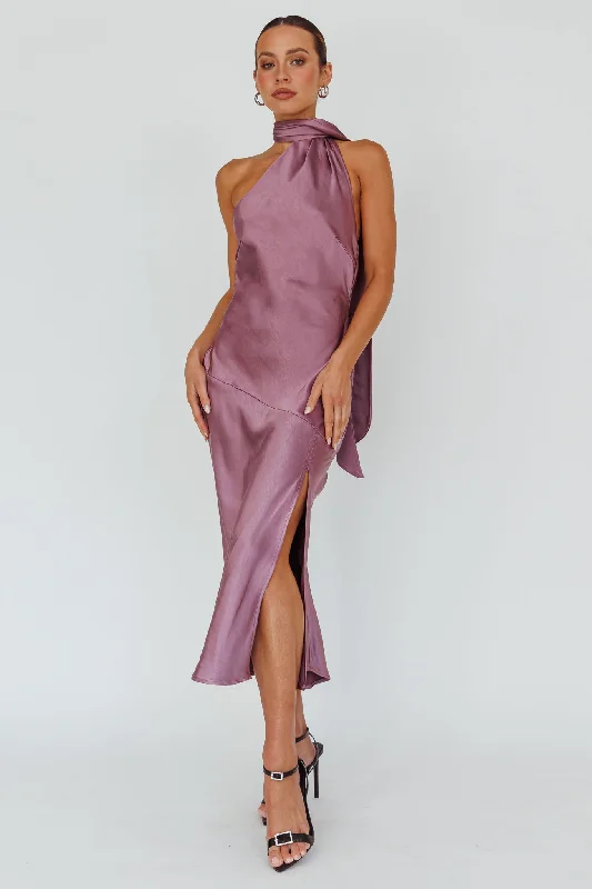 Empire Waist Gown Italian Summer Tie Neck Midi Dress Grape