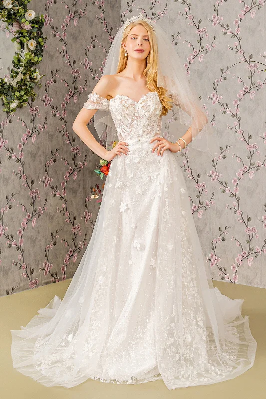 Ball Gown Jewel Glitter Sheer Bodice Mesh A-line w/ Long Mesh Cape Long Wedding Dress GLGL3423