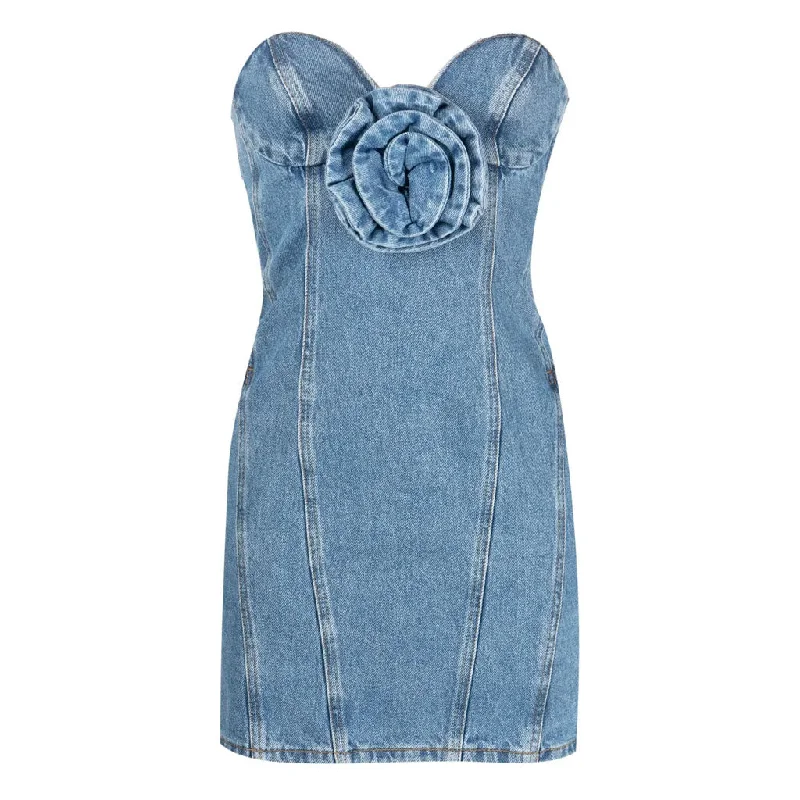 Winter Ball Gown Modern 3D Floral Rosette Detail Sweetheart Neck Strapless Denim Dress Winter Ball Gown Modern 3D Floral Rosette Detail Sweetheart Neck Strapless Denim Dress