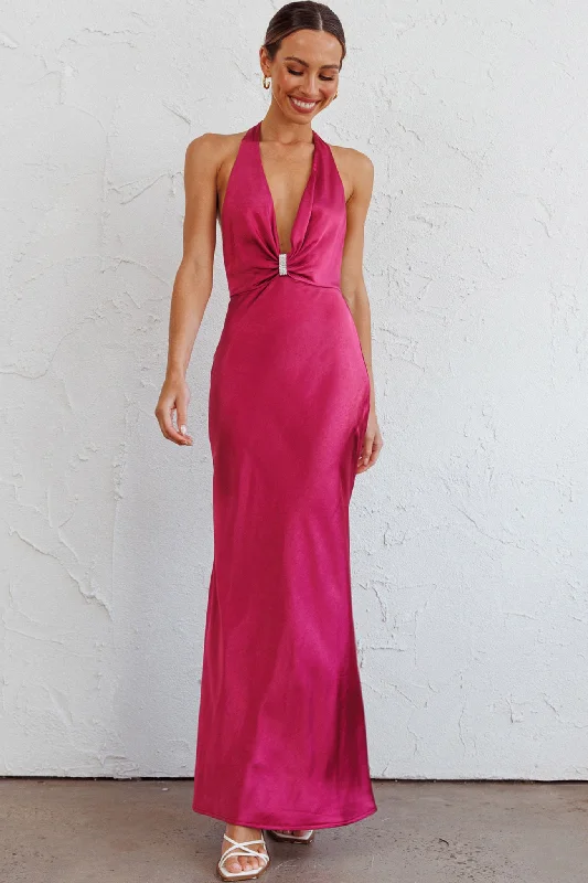 Lace Dress Oasis Diamante Halterneck Maxi Dress Fuchsia