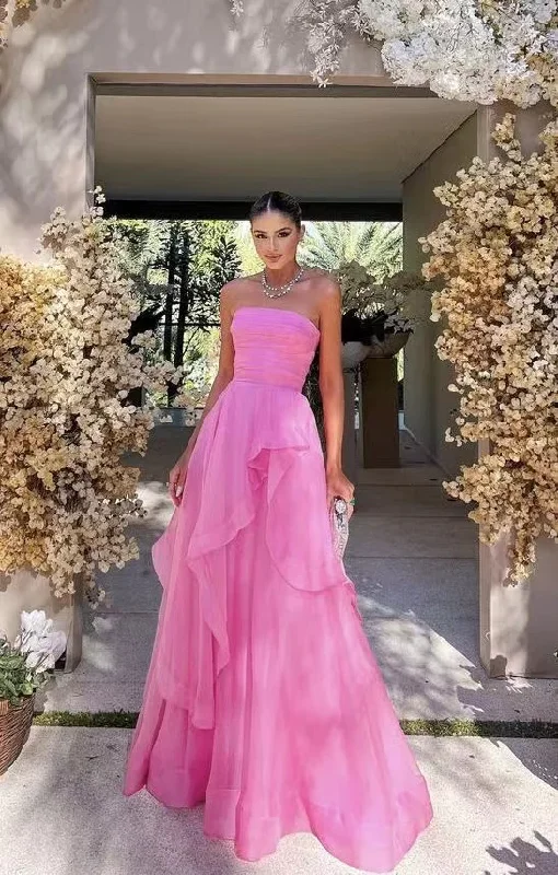 Princess Ball Gown Pink Strapless A-line Tulle Long Prom Dress Wedding Guest Dress,DP1238 Princess Ball Gown Pink Strapless A-line Tulle Long Prom Dress Wedding Guest Dress,DP1238
