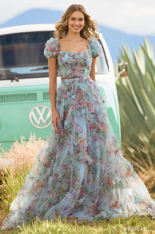 One-Shoulder Gown Sherri Hill Long Ruffled Dress 55560