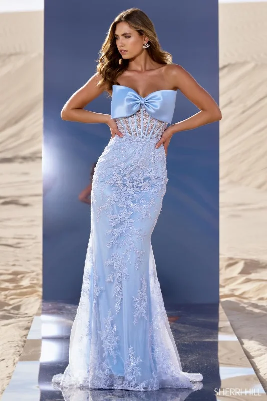 Beaded Evening Dress Sherri Hill Strapless Bow Prom Dress 56446