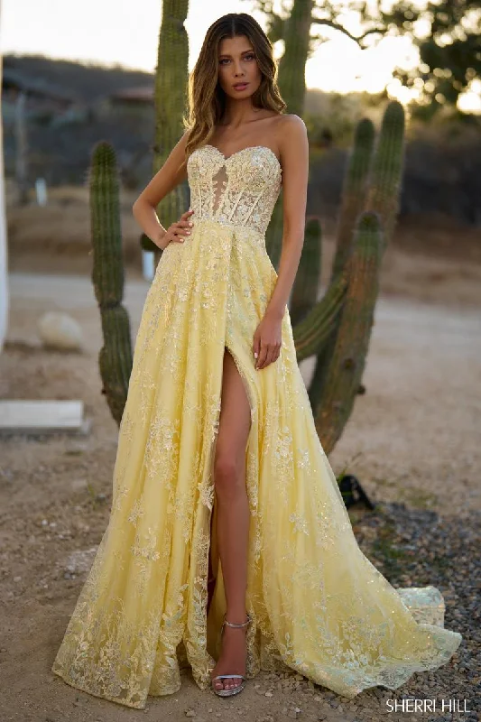 Luxe Satin Dress Sherri Hill Lace Corset A-Line Prom Dress 56577