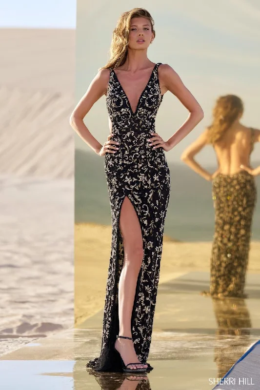 Polka Dot Gown Sherri Hill Beaded Open Back Gown 56671