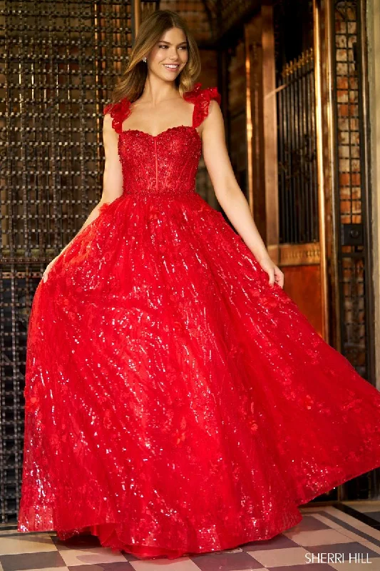 Velvet Dress Sherri Hill 3D Floral Corset Ball Gown 56673