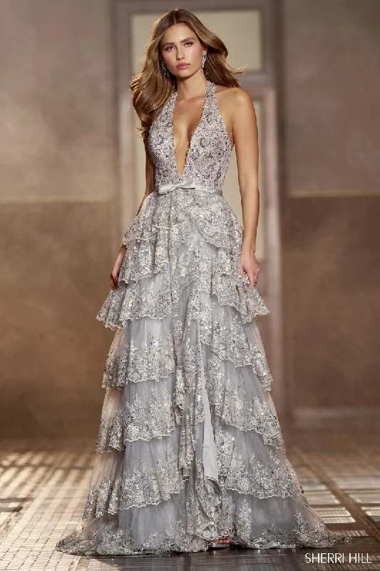 Cocktail Dress Sherri Hill Halter Sequin Lace A-line Gown 56706
