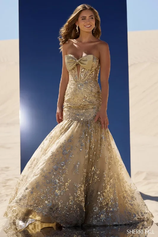 Modest Gown Sherri Hill Strapless Mermaid Dress with Bow 56775