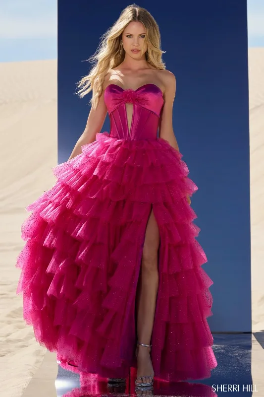 Beaded Dress Sherri Hill Strapless Ruffle Ballgown 56804