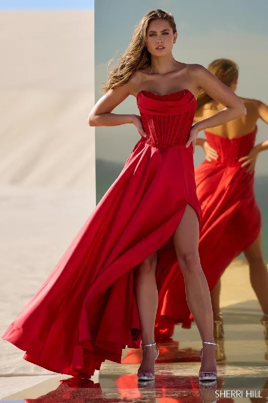 High Neck Dress Sherri Hill Strapless A-line Corset Dress 56828