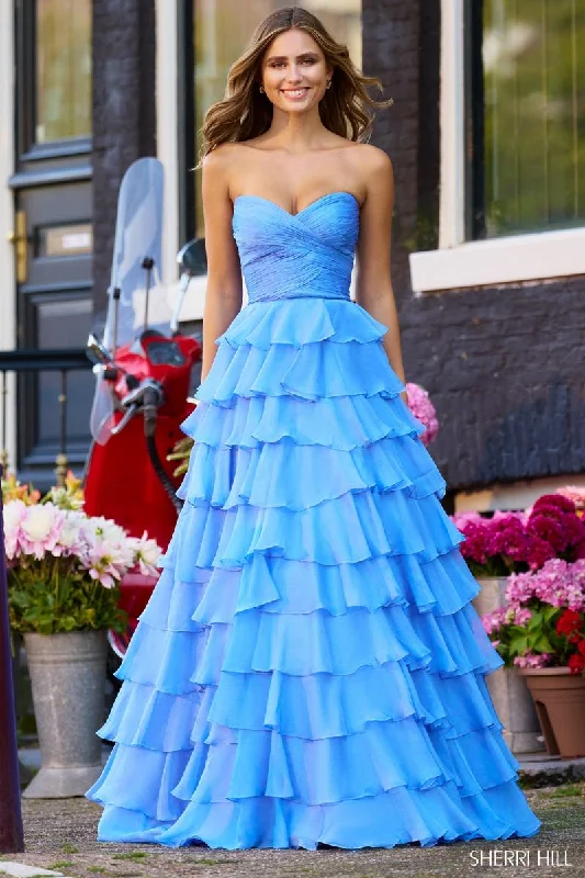 Tulle Skirt Dress Sherri Hill Tiered Chiffon Strapless Dress 56346