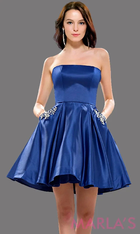 Knee-Length Dress Anny's Bridal - 8041 Strapless Dress with Pockets
