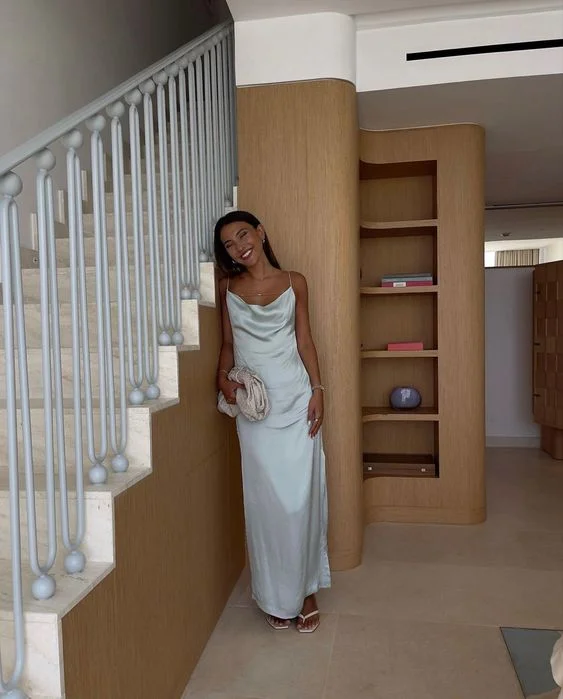Dreamy Wedding Gown Simple Silky Satin Backless Long Party Dress,DP1205