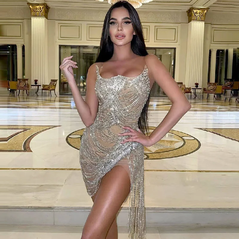 Tulle Skirt Dress Sparkly Crystal Chain Linked Tassel Detail Sweetheart Bodycon Mini Party Dress Tulle Skirt Dress Sparkly Crystal Chain Linked Tassel Detail Sweetheart Bodycon Mini Party Dress